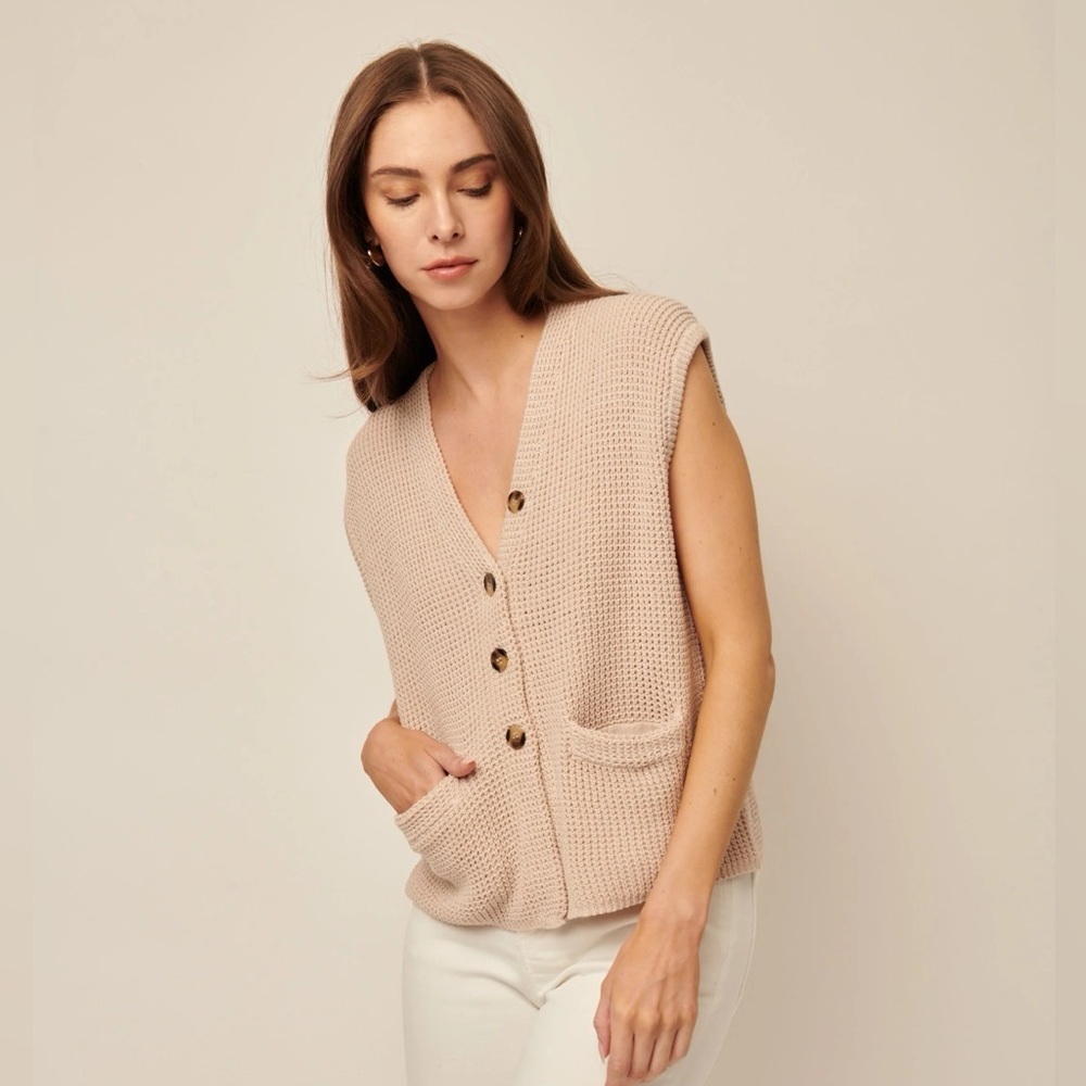 Line the Label Olive Button Sweater Vest in Walnut
